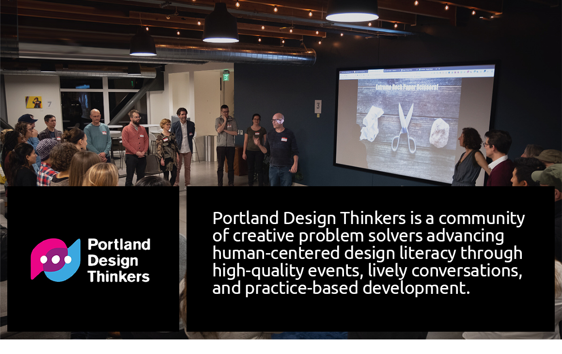 Portland Design Thinkers Header, logo and mission statement